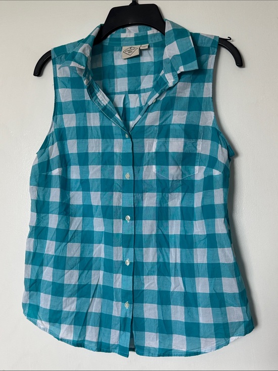 St. John's Bay Tops - St. John's Bay Sleeveless Teal & White Button Front Blouse 100% Cotton Medium